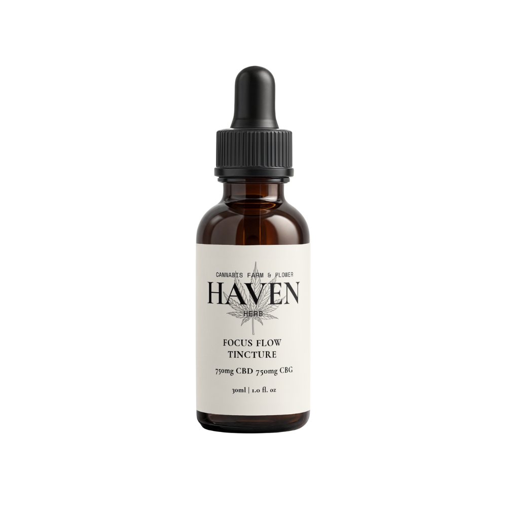 Haven Herb focus enhancing CBD tincture bottle with dropper for improved concentration