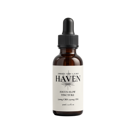 Haven Herb focus enhancing CBD tincture bottle with dropper for improved concentration