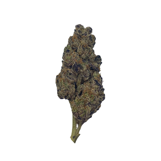 Haven Herb premium indica flower with dense trichomes and rich coloring on black background