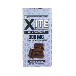 Haven Herb XITE milk chocolate hemp bar 300 mg 150 mg THC 150 mg CBD purple geometric wrapper