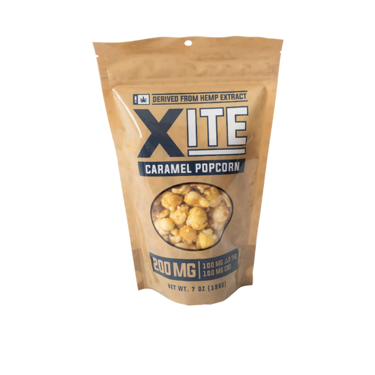 Haven Herb XITE caramel popcorn hemp extract 200mg resealable bag edibles for sale snack